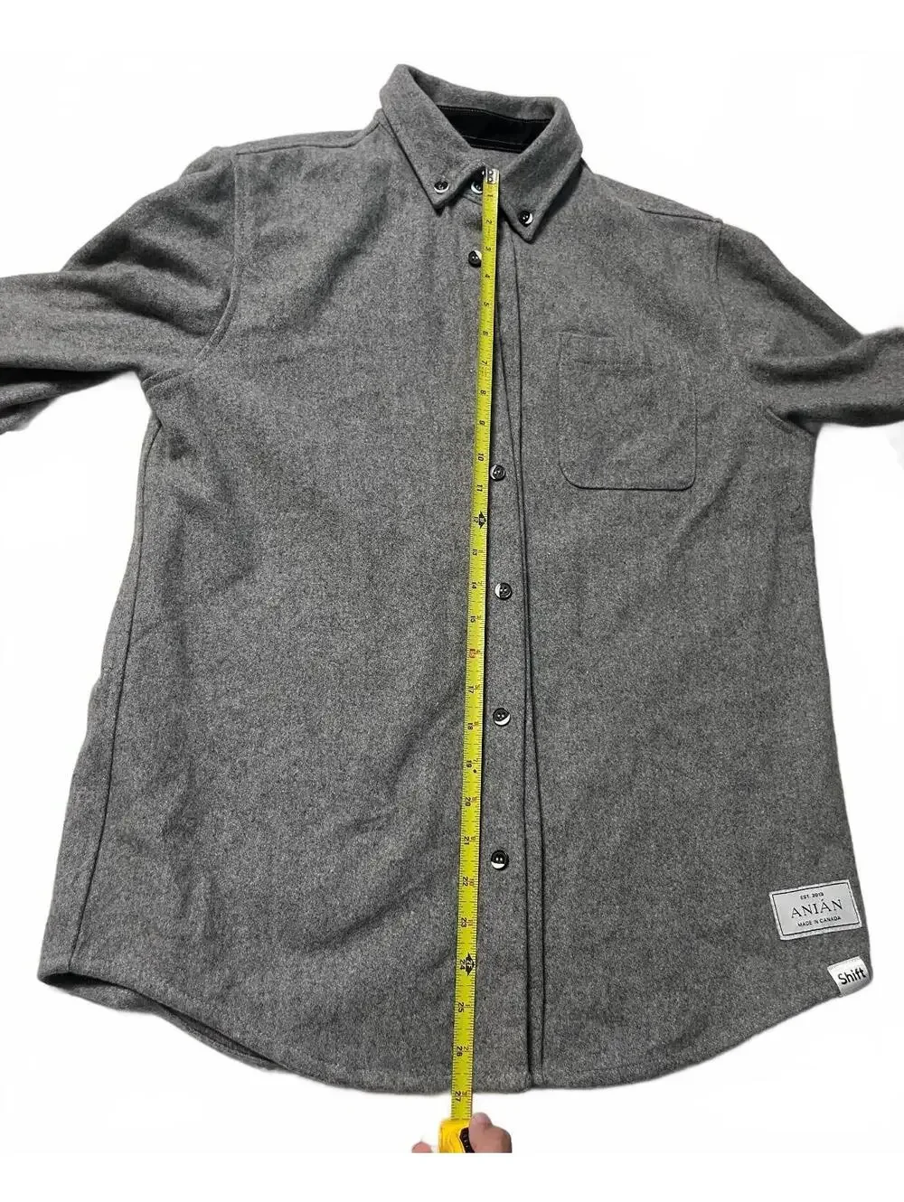 ANIAN Modern Melton Wool Shirt Grey Button Down Jacket Shacket Mens Gorpcore L